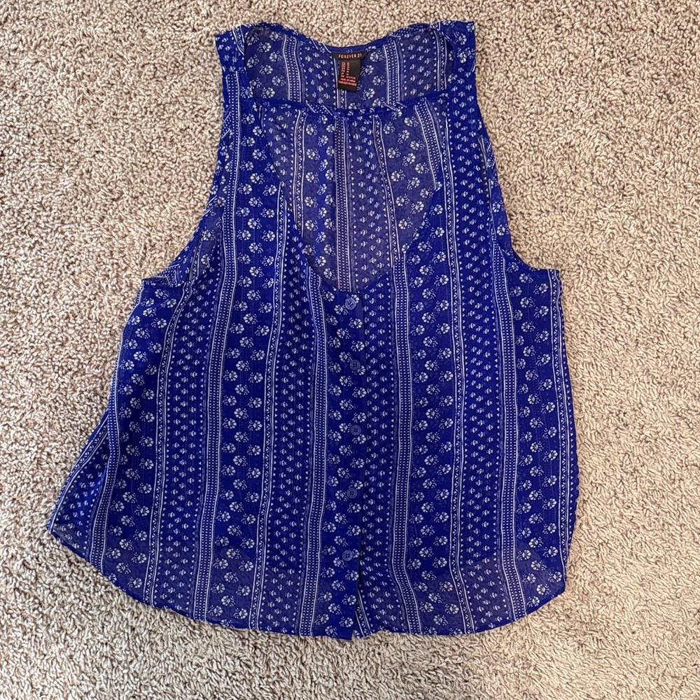 Forever 21 Cobalt Blue Printed Scoop Neck Tank